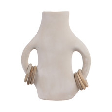 EV21202-02#15" Samirah Large Vase W/ Wood Rings, Brwn/wht Wsh