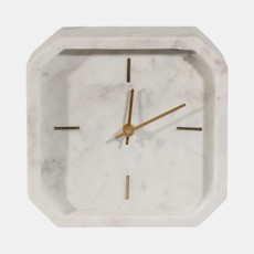 21234-02#8x8" Marble Octagon Clock, Wht/gld