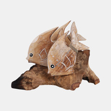 21375#14" Wood Swimming Fish On Branch, Wht/nat