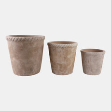 21424-02#S/3 9/12/15" Terracotta Planters, Antique White