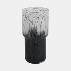 21432#12x6" Abstract Glass Vase With Veining, White/blac