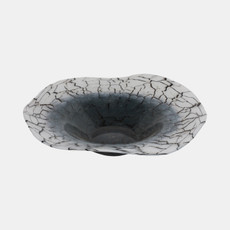 21433-01#12x12" Abstract Glass Bowl With Veining, White/bla