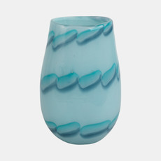 21435-01#9x6" Bead Pattern Glass Vase, Blue