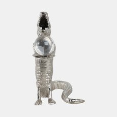 21461#10x6" Crocodile Holding Acrylic Ball, Silver