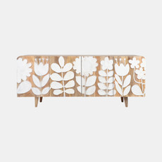 21477#70x30" Flower Field Applique Cabinet, Natural/wht