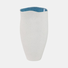 21581-02#15x8" Textured Organic Vase Reactive Inside, White