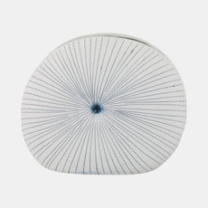 21582-02#14x12" Round Dotted Shell Vase, White/blue