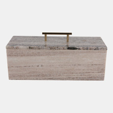 21604-02#16x7" Marble Rectangular Box With Handle, Beige/go
