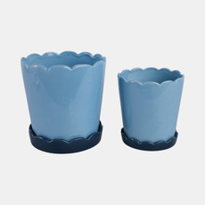 21608-02#S/2 6/8" Color Block Scallop Edge Planters, Blue