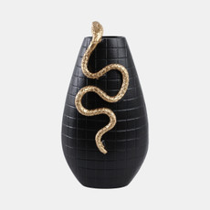 21620-01#16x10" Curved Snake On Vase, Black/gold