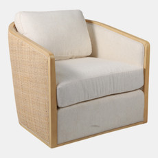 21641#Rounded Cane Back Swivel Accent Chair, Ivory/tan
