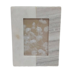 21633-01#4x6 2-tone Marble Photo Frame, Beige/white