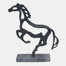 21650#13x11" Galloping Horse On Marble Base, Black