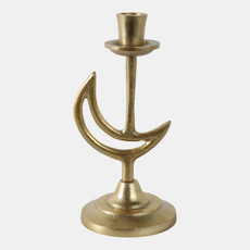 21659-01#9x5" Crescent Moon Taper Holder, Gold