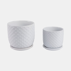 21661-08#S/2 6/8" Dotted Planter W/ Saucer, White