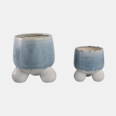 21663-01#S/2 8/11" Knobby Footed Planters, Blue/white