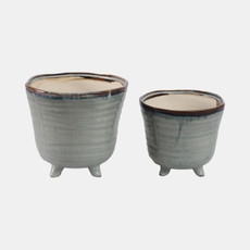 21667-02#S/2 6/7" Organic Footed Planters, Blue