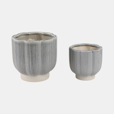 21668-01#S/2 6/8" Scallop Shaped Planters, Blue/ivory