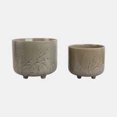 21789-02#S/2 9/11" Flower Branches Planters, Sage