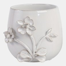 21796-01#6" Flower Applique Planter, Ivory