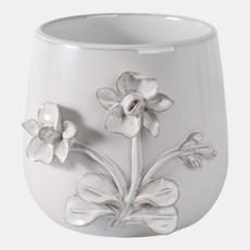 21796-02#7" Flower Applique Planter, Ivory