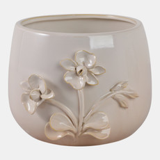 21796-03#9" Flower Applique Planter, Ivory