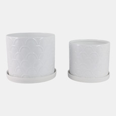 21844#S/2 10/12" Scallop Planter, White