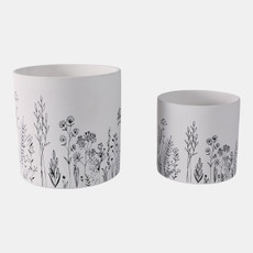 21860#S/2 6/8" Wildflower Field Planters, White/navy