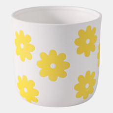 20360-03#6" Flower Power Planter, White/yellow