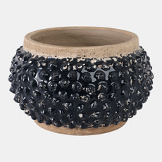 21877#12x7" Round Bubble Planter, Black/brown