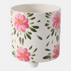 21909-02#6" Footed Hand Painted Pink Flower Planter, Multi