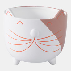 21910#6" Kitty Whiskers Footed Planter, White/tan