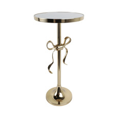 EV21952#24" York Gold Bow Table With Marble Tabletop, Kd