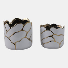 20318-02#S/2 6/7" Clouds Planter, Wht/gld