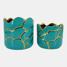 20318-03#S/2 6/7" Clouds Planter, Turq/gold