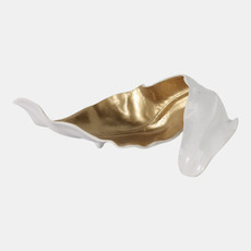 18466-01#Metal 18" Curled Leaf, Ivory/gold