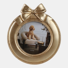 22042#4x4 Bow On Round Photo Frame, Gold