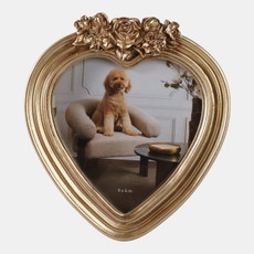22044-01#5x5 Heart Photo Frame With Roses, Gold