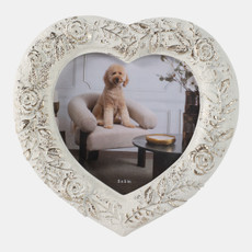 22045#5x5 Stitched Border Heart Photo Frame, Ivory/gold