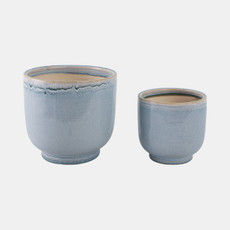 20265-04#S/2 6/8" Reactive Glazed Planters, Blue