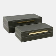22103#S/2 10/12" Faux Leather Stitched Edge Boxes Green
