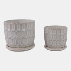 22110-02#S/2 6/8" Squoval Design Saucer Planters, White