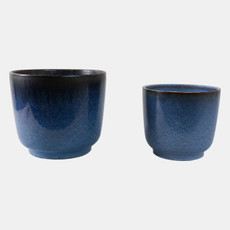 20265-06#S/2 10/12" Reactive Glazed Planters, Blue