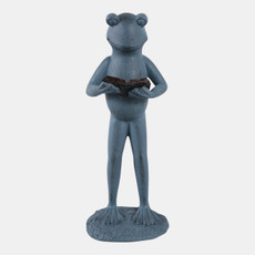 22123#18x7" Standing Frog Reading A Book, Grey