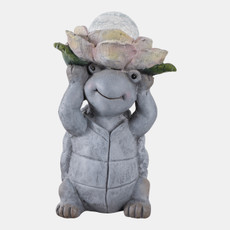 22131#15x9" Turtle Holding Large Solar Flower, Grey Mult