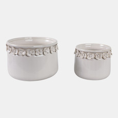 20260-05#S/2 7/10" Floral Applique Planter,  Ivory