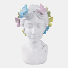 22138#11x7" Lady With Butterflies Planter, White Multi