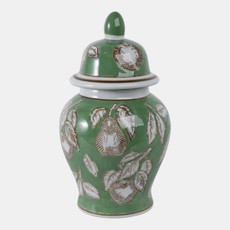 22192-01#10x6" Pears & Twigs Temple Jar, Green/brown