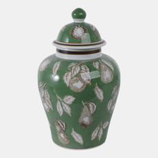 22192-02#14x9" Pears & Twigs Temple Jar, Green/brown