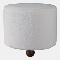22193#20" Faux Fur Ottoman W/ Ball Feet, Ivory